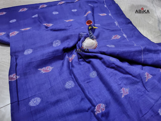 Navy Blue Rudraksha Sankh Sambalpuri Bandha Cotton Running Fabric 1 Meter